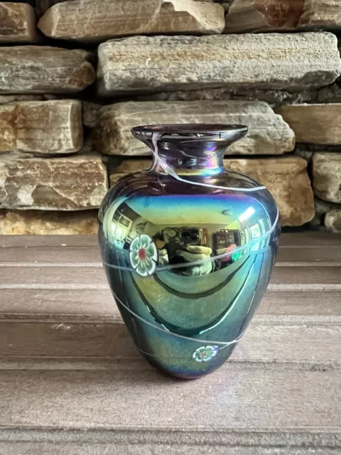 Vintage  Iridescent Studio Art Glass Vase STUNNING