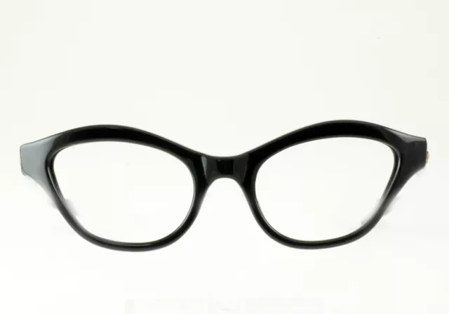 VINTAGE 1950's 60's SHINY BLACK EYEGLASS FRAMES HAND MADE NOS DEADSTOCK FRANCE