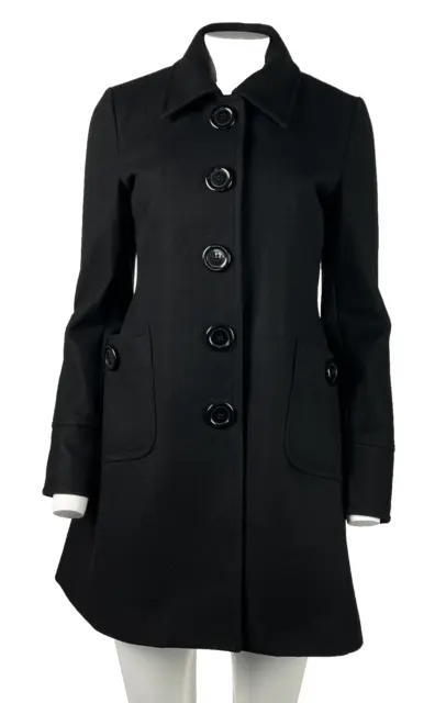 TULLE US Women’s S 6 (tag L) Black Felted Wool Coat Overcoat Snaps Washable