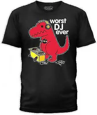 T-Rex Worst Dj Ever Turntable Dinosaur Cartoon Disc Jockey Dino Mens T Tee Shirt