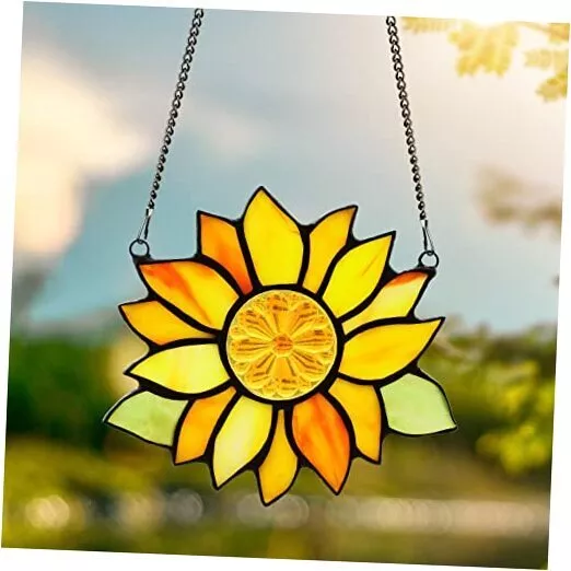 Sunflower Stained Glass Window Hangings, Handmade Suncatcher Sunflower Yellow