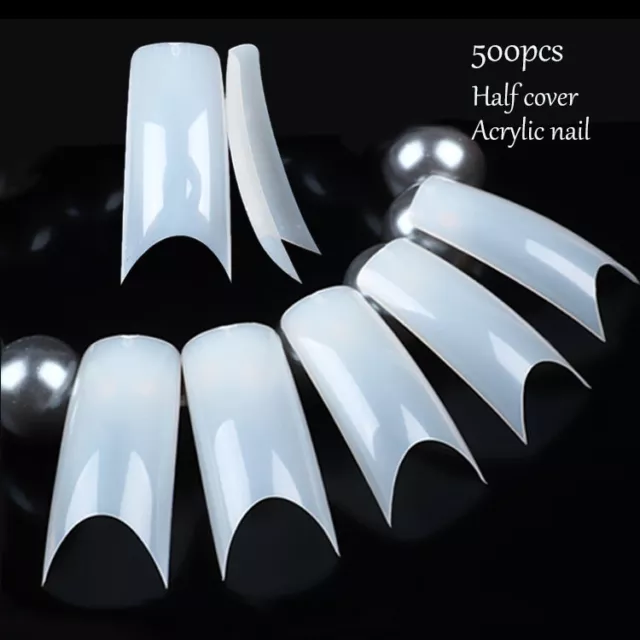 500 Artificial French False Acrylic Nail Art Tips White Clear Natural UV Gel