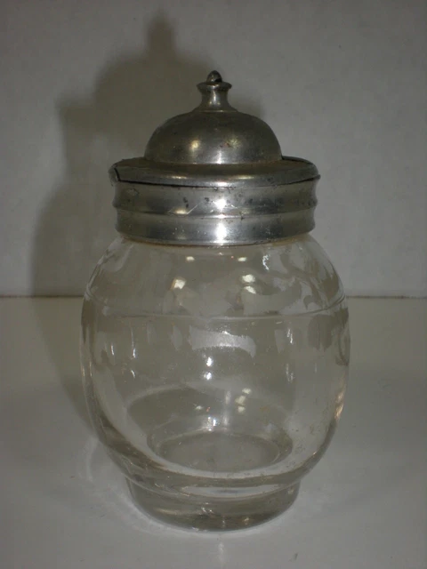 Antique MUSTARD JAR Pot Etched glass condiments