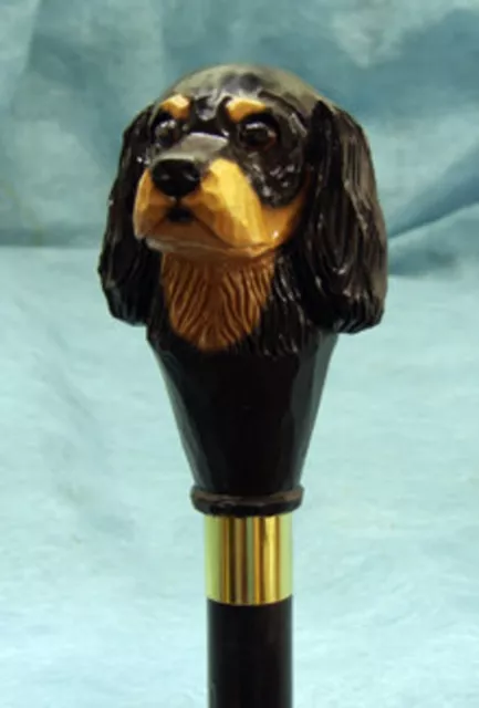 Hand Carved Cavalier King Charles Spaniel Dog Wooden Walking Stick Walking Cane