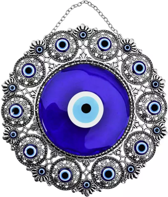 Turkish X-Large Glass Blue Evil Eye Wall Hanging Ornament with round Eye Design
