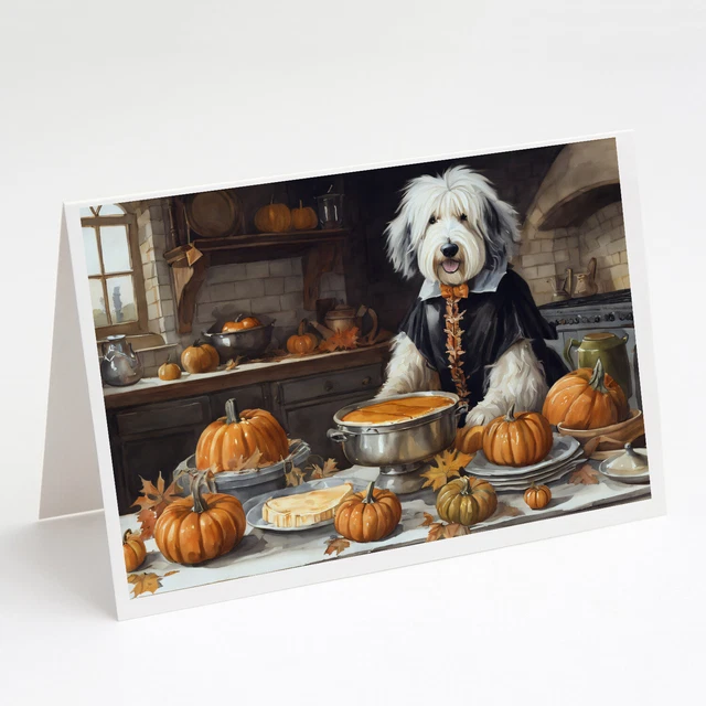 Old English Sheepdog Thanksgiving Pumpkins Greeting Cards Envelopes Pack of 8