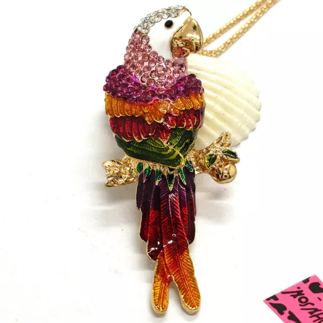 Hot Betsey Johnson Color Enamel Cute Parrot Bird Crystal Pendant Women Necklace
