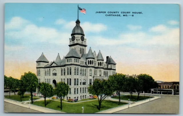 Jasper County Court House Carthage Missouri MO Postcard Front Door to Ozarks