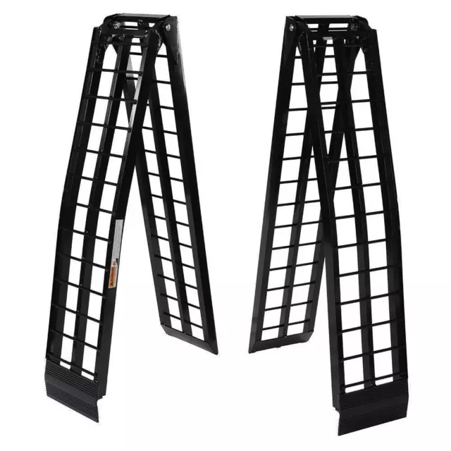 ZNTS 9ft Aluminum Plate Folding ATV Loading Ramp Black Pair Truck Trailer 1200