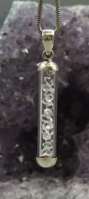 Cristal de Roche Double Fin Pendentif En Verre Avec 925er Argent avec Œillet