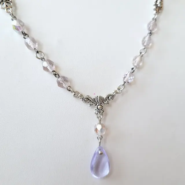 Vintage Necklace 21'' Lavender Purple Czech Glass Beads Women`s Jewelry Art Deco