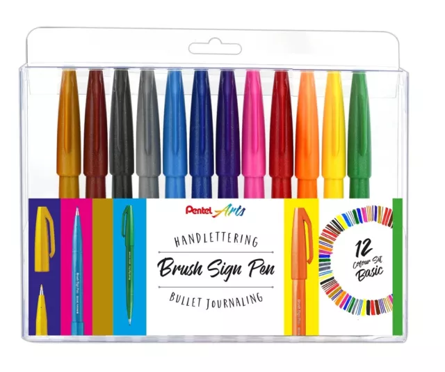 Pentel Brush Sign Pen SES15-12 Faserschreiber Pinselstift 12er Set Geschenkset