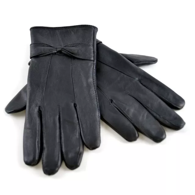 Ladies Womens Warm Fleece Lined Black Winter Soft Real Soft Leather Gloves