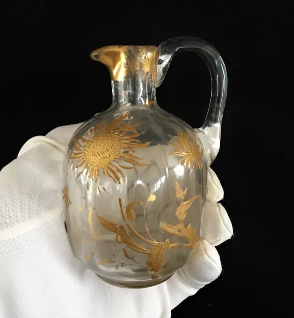 BURETTE ou CARAFE en VERRE ou CRISTAL ÉMAILLÉ - décor de SOLEIL