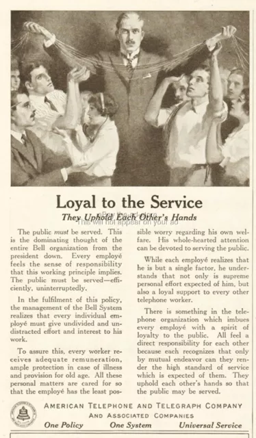 1916 American Telephone Telegraph AT&T Bell Phone Loyal to the Service Print Ad