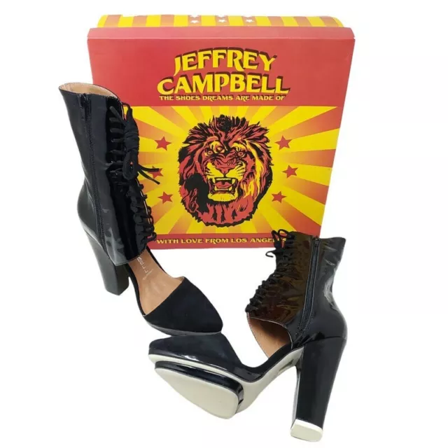 Jeffrey Campbell Talulah Heels Black Patent Leather Suede Platform Tie Boots 5.5