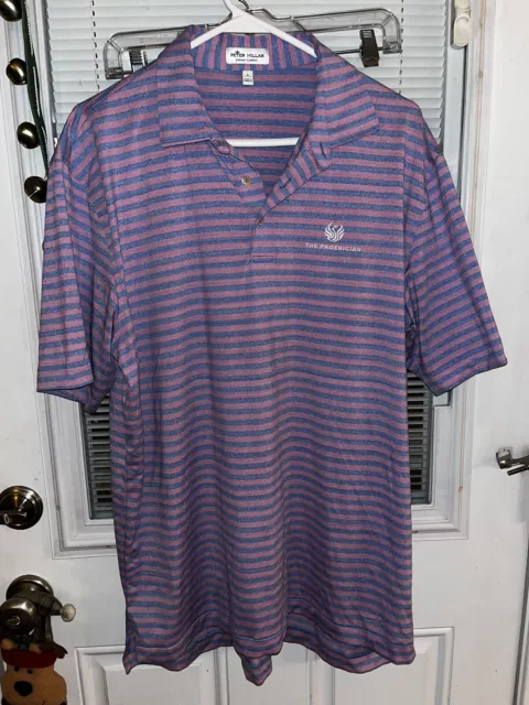 Peter Millar Shirt Polo Golf Pink Blue Stripe Summer Comfort Sz L Barely Worn