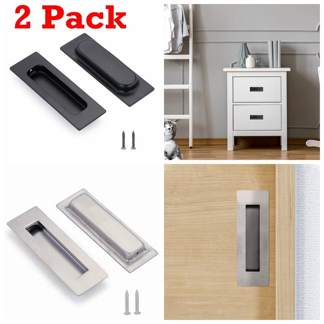Flush Pull 2 Pack Rectangular Recessed Sliding Closet Door Handles Bypass Door