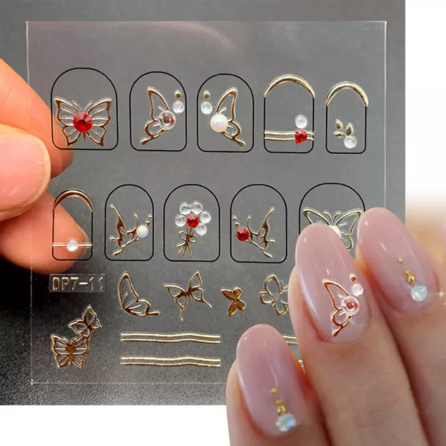 Rhinestones Design 3D Nail Stickers Heart Gem Flowers Adhesive Decals Manicure