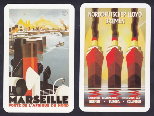 2 Art Deco Bremen & Marseille Shipping Line.Single Playing Card