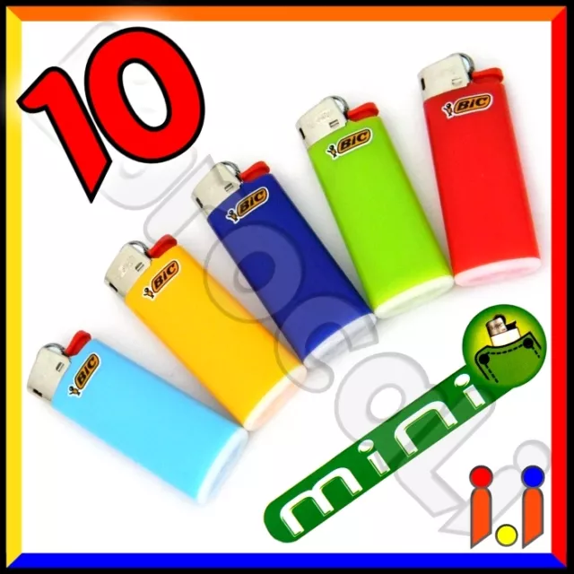 10 Accendini BIC MINI J25 Colorati Pietrina Piccoli Sfusi Economici a Gas