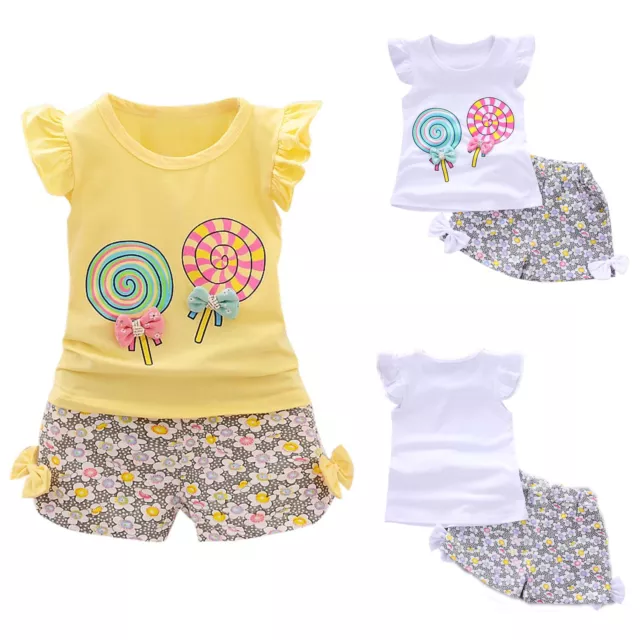 2PCS Toddler Kids Baby Girls Outfits Lolly T-Shirt Tops+Short Pants Clothes Set