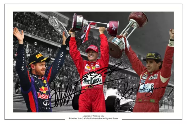 F1 Legends Schumacher Senna Vettel Signed Photo Print Autograph Formula One F1