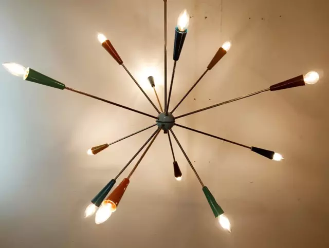 1950s Stil Mehrfarbig Messing Sputnik Kronleuchter 12 Arme Klassisch Licht 2