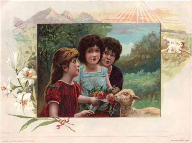 1800’s  VICTORIAN TRADE  WOOLSON SPICE LION COFFEE Easter Greetings LAMB