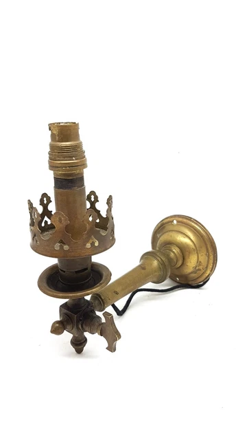 Ancienne Lampe Bronze et laiton Bec de gaz électrifiée Dorée Applique murale