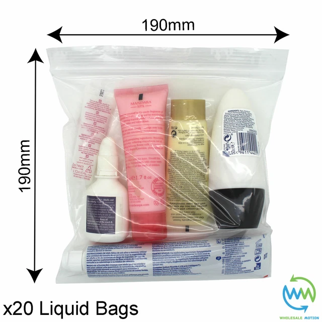 20 x Clear AIRPORT SECURITY LIQUID BAGS Plastic Seal HOLIDAY Travel HAND LUGGAGE