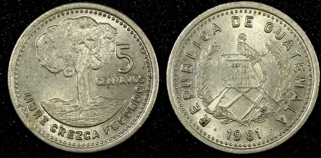 GUATEMALA Copper-Nickel  1981  5 Centavos Guatemala City Mint KM# 276.3 (24 676)