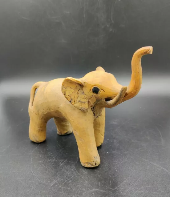 Carved Crushed Oyster Shell Elephant Folk Art Philippines 7" Lucky Trunk Up