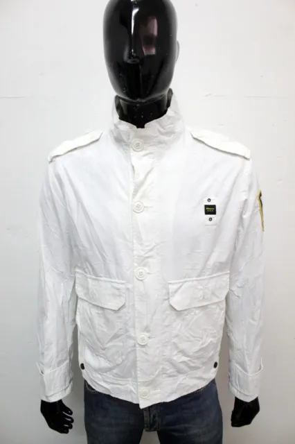 Blauer Giubbotto Uomo Taglia L Giubbino Bianco Giacca Jacket Coat Logo Man