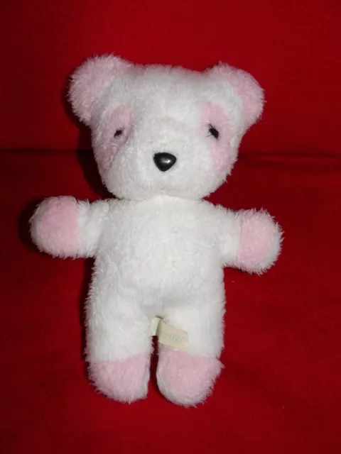 Doudou Peluche Nounours Ours Blanc et Rose 25 cm