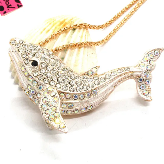 Hot White Enamel Cute Whale Crystal Animal Pendant Fashion Women Chain Necklace