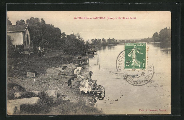 CPA St-Pierre-du-Vauvray, Bords de Seine, das Seine-Ufer 1916