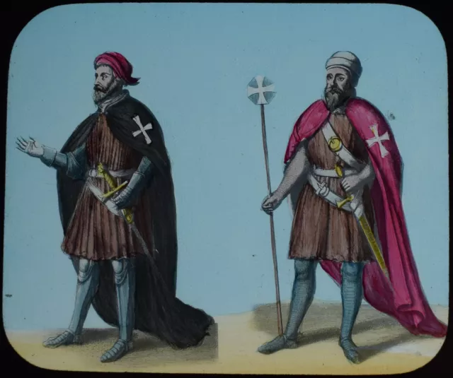 MILITARY MONKS - KNIGHTS TEMPLARS C1890 Magic Lantern Slide ENGLISH HISTORY