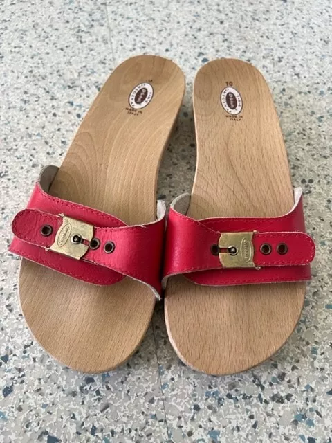 Dr. Scholls Original Exercise Wooden Sandals Red w/ Wood Soles Size 10 - EUC