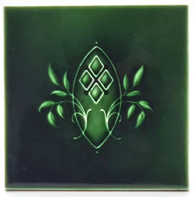 Antique Fireplace Tile Green Art Nouveau Moulded Majolica Tile C1900
