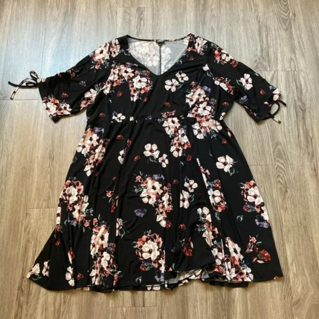 Torrid Black Floral Studio Knit Drawstring Sleeve Dress Plus Size 4X NWOT