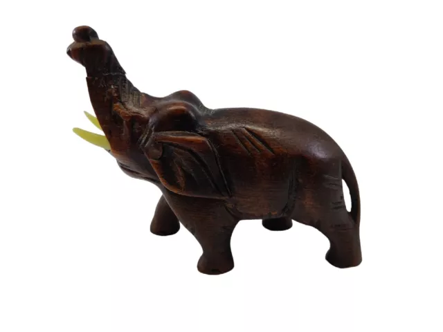 Hand Carved Small Miniature Wood Elephant Figurine with Trunk Up