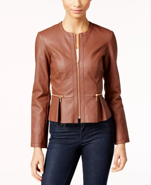 Inc International Concepts Petite Faux-Leather Peplum Moto Jacket Size PP