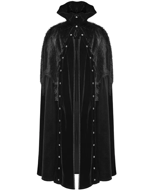 Mantello lungo gotico steampunk da viaggio punk rave da uomo mantello nero velluto pelliccia sintetica
