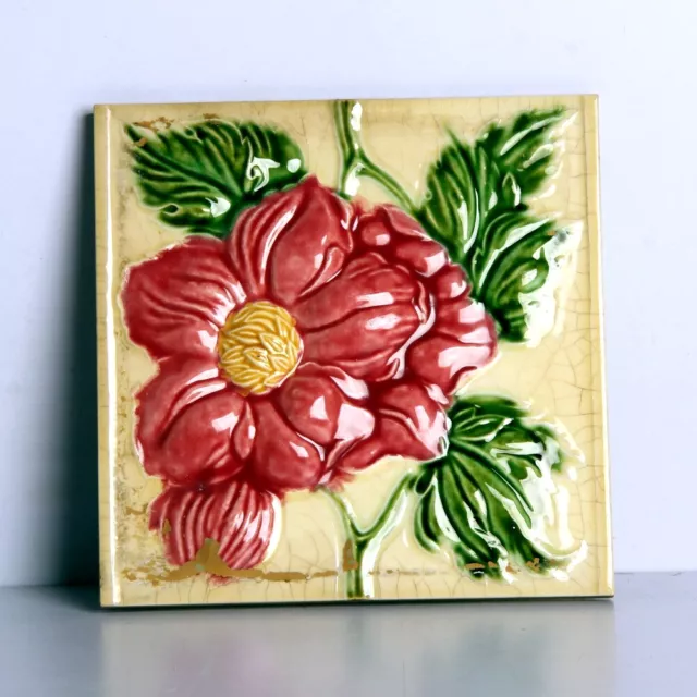 Vintage Majolica Decorative Rose Flower Art Nouveau Architecture Tiles Japan