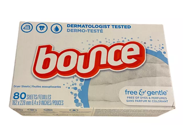 Bounce Free & Gentle Dermatologist Tested Dryer Sheets, 80 Sheets New