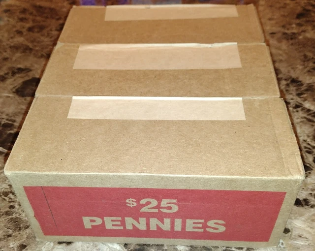 Bank Sealed Lincoln Cent Penny Bank Box Unsearched 50 Rolls Wheat, Unc, Copper??