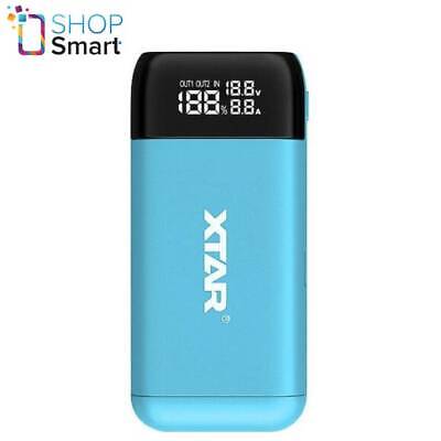 Xtar PB2S Chargeur Puissance Banque 18650 LI-ION USB Bleu TC / Cc / Cv Neuf