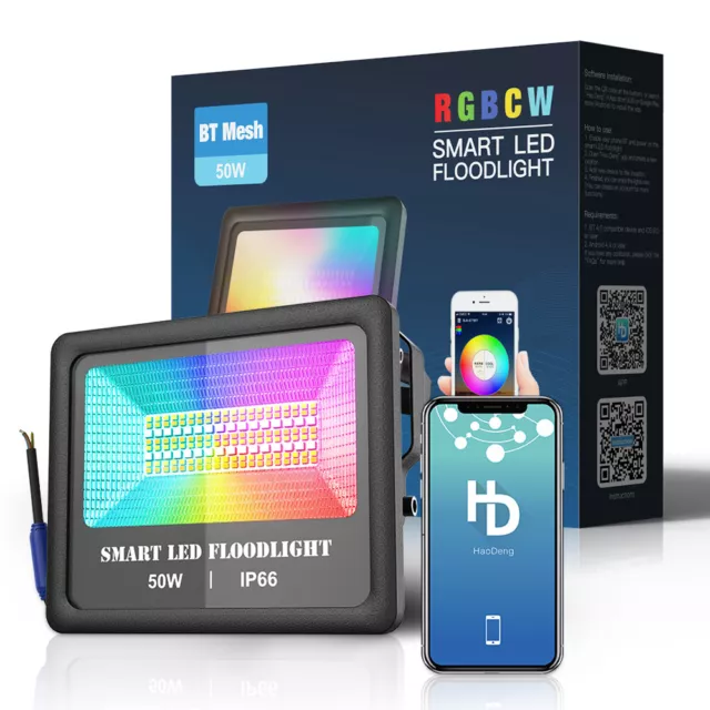 50W Bluetooth RGB+WW+CW LED Fluter Außen Strahler Flutlicht Scheinwerfer Dimmbar