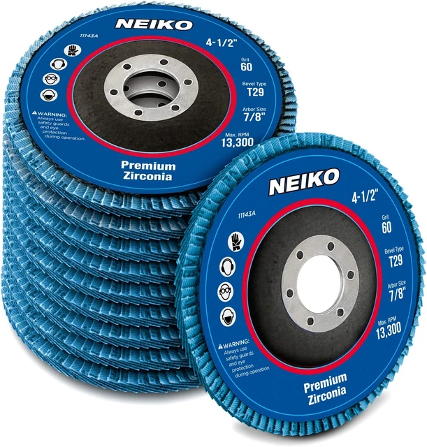 NEIKO 11143A 10 Pack Zirconia Flap Discs 4-1/2 for Angle Grinder, 60 Grit Wheel,